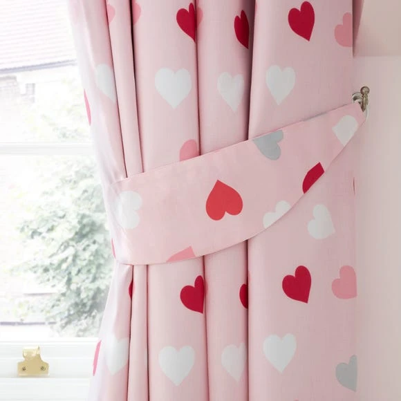 Dunelm Loveable Hearts Blackout Eyelet Curtains Pink, Cotton, Kids 3 Dunelm Loveable Hearts Blackout Eyelet Curtains Pink, Cotton, Kids - Image 3