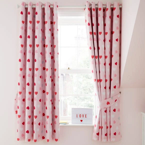 Dunelm Loveable Hearts Blackout Eyelet Curtains Pink, Cotton, Kids 2 Dunelm Loveable Hearts Blackout Eyelet Curtains Pink, Cotton, Kids - Image 2