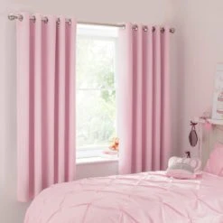 Dunelm Mia Pink Blackout Eyelet Curtains Kids, Polyester -Eve Home And Furniture Shop 1000071255 alt01