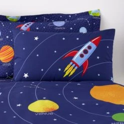 Dunelm Space Glow in the Dark Duvet Cover and Pillowcase Set Duvet Cover Sets, Navy (Blue), Patterned -Eve Home And Furniture Shop 1000109491 alt04