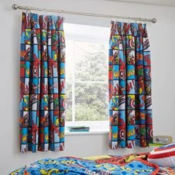 Disney Marvel Comics Blackout Pencil Pleat Curtains Multi Coloured, Polycotton, Kids -Eve Home And Furniture Shop 1000112983 alt01