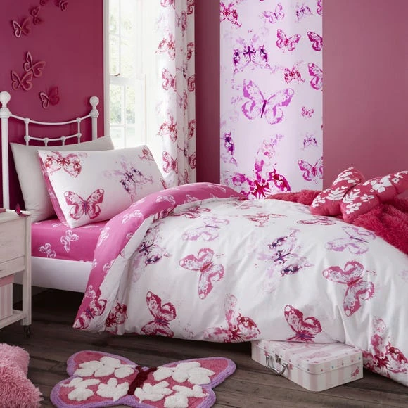 Catherine Lansfield Butterfly Pink Single Duvet Cover and Pillowcase Set Reversible, Duvet Cover Sets, Butterflies 2 Catherine Lansfield Butterfly Pink Single Duvet Cover and Pillowcase Set Reversible, Duvet Cover Sets, Butterflies - Image 2