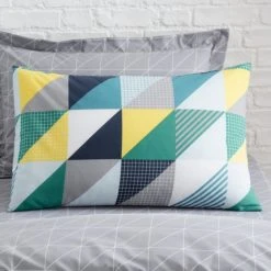 Dunelm Geo Green 2 Pack Duvet Cover and Pillowcase Set Reversible, Duvet Cover Sets, Polycotton -Eve Home And Furniture Shop 1000117500 alt06