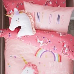Dunelm Unicorn Duvet Cover and Pillowcase Set Animals, Blush (Pink), Duvet Cover Sets -Eve Home And Furniture Shop 1000117618 alt01