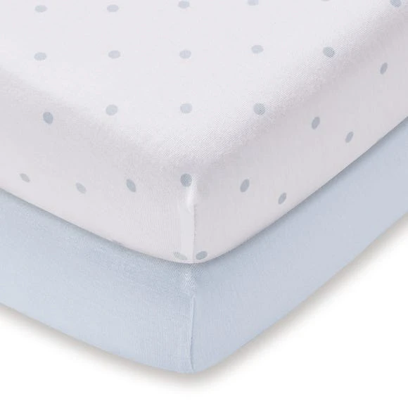 Dunelm Pack of 2 Blue 100% Cotton Jersey Cot Bed Fitted Sheets Plain 2 Dunelm Pack of 2 Blue 100% Cotton Jersey Cot Bed Fitted Sheets Plain - Image 2