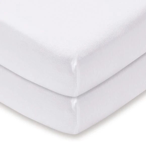 Dunelm Pack of 2 White 100% Cotton Jersey Cot Fitted Sheets Plain 2 Dunelm Pack of 2 White 100% Cotton Jersey Cot Fitted Sheets Plain - Image 2