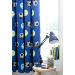 Catherine Lansfield Blue Football Pencil Pleat Curtains Fabric, Plain -Eve Home And Furniture Shop 1000134961 alt01