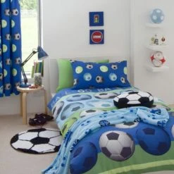 Catherine Lansfield Blue Football Pencil Pleat Curtains Fabric, Plain -Eve Home And Furniture Shop 1000134961 alt02