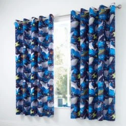 Dunelm Sharks Navy Blackout Eyelet Kids Curtains Polycotton, Eyelet Curtains -Eve Home And Furniture Shop 1000143724 alt01