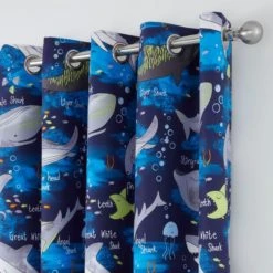 Dunelm Sharks Navy Blackout Eyelet Kids Curtains Polycotton, Eyelet Curtains -Eve Home And Furniture Shop 1000143724 alt02