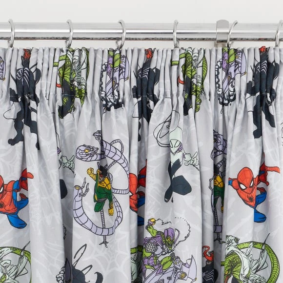 Disney Marvel Spider-Man Pencil Pleat Blackout Curtains Polycotton, Grey, Character 2 Disney Marvel Spider-Man Pencil Pleat Blackout Curtains Polycotton, Grey, Character - Image 2