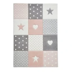 Dunelm Pink Stars, Hearts and Polka Dot Rug Rugs, Polyester, Patterned -Eve Home And Furniture Shop 1000161030 alt01