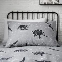 Dunelm Black Space Dinosaur Single Duvet Cover and Pillowcase Set Duvet Cover Sets, Reversible, Printed -Eve Home And Furniture Shop 1000167402 alt03