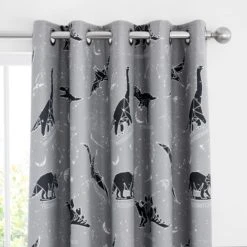 Dunelm Black Space Dinosaur Blackout Eyelet Curtains Printed, Polycotton -Eve Home And Furniture Shop 1000167404 alt01
