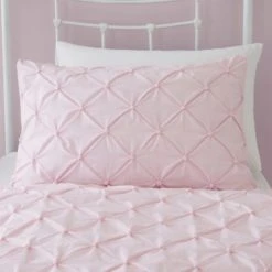 Dunelm Pintuck Pink Polka Dot 100% Cotton Duvet Cover and Pillowcase Set Duvet Cover Sets, Reversible, Printed -Eve Home And Furniture Shop 1000167408 alt02