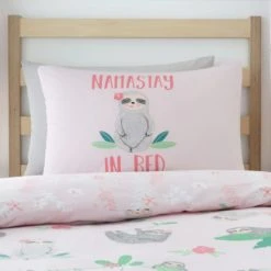 Dunelm Pink Pretty Sloth Duvet Cover and Pillowcase Set Reversible, Printed, Polycotton -Eve Home And Furniture Shop 1000167412 alt04