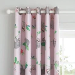 Dunelm Pink Pretty Sloth Blackout Eyelet Curtains Printed, Polycotton -Eve Home And Furniture Shop 1000167413 alt01
