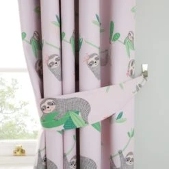 Dunelm Pink Pretty Sloth Blackout Eyelet Curtains Printed, Polycotton -Eve Home And Furniture Shop 1000167413 alt02