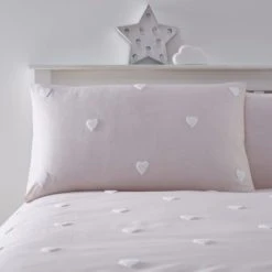 Dunelm Pink Tufted Hearts 100% Cotton Duvet Cover and Pillowcase Set Duvet Cover Sets -Eve Home And Furniture Shop 1000167419 alt02