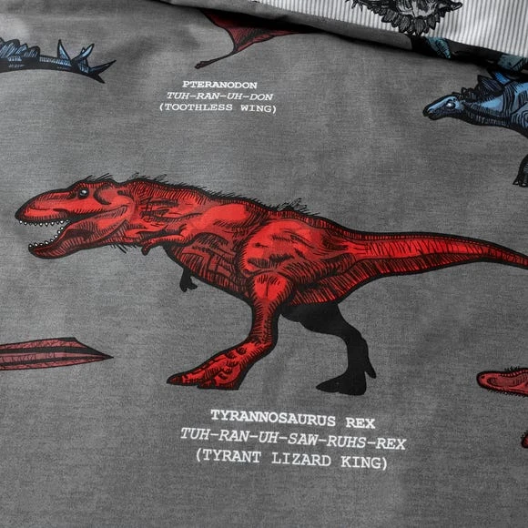 Dunelm Dinosaur Friends Grey 100% Cotton Duvet Cover and Pillowcase Set Reversible, Duvet Cover Sets, Printed 5 Dunelm Dinosaur Friends Grey 100% Cotton Duvet Cover and Pillowcase Set Reversible, Duvet Cover Sets, Printed - Image 5