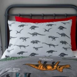 Dunelm Dinosaur Friends Grey 100% Cotton Duvet Cover and Pillowcase Set Reversible, Duvet Cover Sets, Printed 12 Dunelm Dinosaur Friends Grey 100% Cotton Duvet Cover and Pillowcase Set Reversible, Duvet Cover Sets, Printed -Eve Home And Furniture Shop 1000167422 alt04