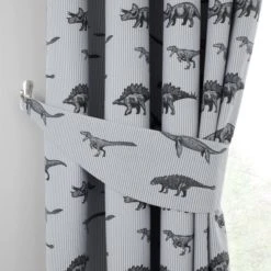 Dunelm Dinosaur Friends Grey 100% Cotton Blackout Eyelet Curtains Printed -Eve Home And Furniture Shop 1000167423 alt02