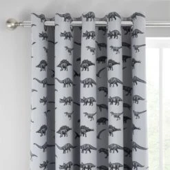 Dunelm Dinosaur Friends Grey 100% Cotton Blackout Eyelet Curtains Printed -Eve Home And Furniture Shop 1000167423 alt03