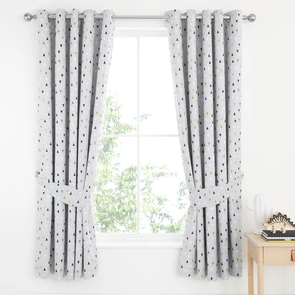 Dunelm Elements Geosaurus 100% Cotton Blackout Eyelet Curtains MultiColoured, Printed 2 Dunelm Elements Geosaurus 100% Cotton Blackout Eyelet Curtains MultiColoured, Printed - Image 2