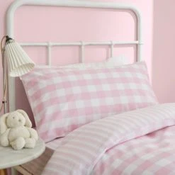 Bianca Cotton Bianca Check And Stripe 100% Cotton Pink Duvet Cover and Pillowcase Set Duvet Cover Sets, Reversible, Light Pink -Eve Home And Furniture Shop 1000180309 alt01