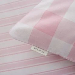 Bianca Cotton Bianca Check And Stripe 100% Cotton Pink Duvet Cover and Pillowcase Set Duvet Cover Sets, Reversible, Light Pink -Eve Home And Furniture Shop 1000180309 alt02