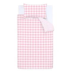 Bianca Cotton Bianca Check And Stripe 100% Cotton Pink Duvet Cover and Pillowcase Set Duvet Cover Sets, Reversible, Light Pink -Eve Home And Furniture Shop 1000180309 alt03