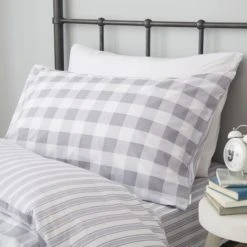 Bianca Cotton Bianca Check And Stripe 100% Cotton Grey Duvet Cover and Pillowcase Set Duvet Cover Sets, Checked, Reversible 9 Bianca Cotton Bianca Check And Stripe 100% Cotton Grey Duvet Cover and Pillowcase Set Duvet Cover Sets, Checked, Reversible -Eve Home And Furniture Shop 1000180311 alt01