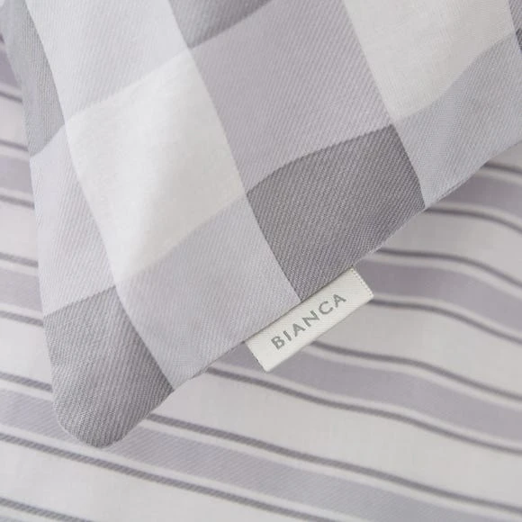 Bianca Cotton Bianca Check And Stripe 100% Cotton Grey Duvet Cover and Pillowcase Set Duvet Cover Sets, Checked, Reversible 4 Bianca Cotton Bianca Check And Stripe 100% Cotton Grey Duvet Cover and Pillowcase Set Duvet Cover Sets, Checked, Reversible - Image 4