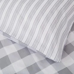 Bianca Cotton Bianca Check And Stripe 100% Cotton Grey Duvet Cover and Pillowcase Set Duvet Cover Sets, Checked, Reversible 11 Bianca Cotton Bianca Check And Stripe 100% Cotton Grey Duvet Cover and Pillowcase Set Duvet Cover Sets, Checked, Reversible -Eve Home And Furniture Shop 1000180311 alt04