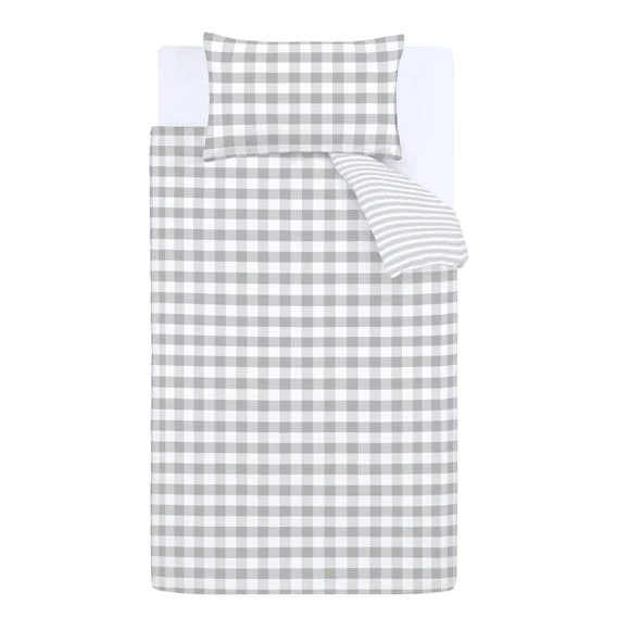 Bianca Cotton Bianca Check And Stripe 100% Cotton Grey Duvet Cover and Pillowcase Set Duvet Cover Sets, Checked, Reversible 6 Bianca Cotton Bianca Check And Stripe 100% Cotton Grey Duvet Cover and Pillowcase Set Duvet Cover Sets, Checked, Reversible - Image 6