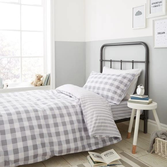 Bianca Cotton Bianca Check And Stripe 100% Cotton Grey Duvet Cover and Pillowcase Set Duvet Cover Sets, Checked, Reversible 2 Bianca Cotton Bianca Check And Stripe 100% Cotton Grey Duvet Cover and Pillowcase Set Duvet Cover Sets, Checked, Reversible - Image 2