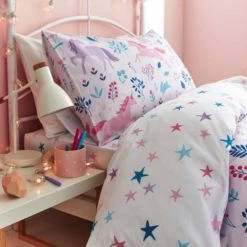Bianca Cotton Bianca Woodland Unicorn And Stars 100% Cotton Duvet Cover and Pillowcase Set Duvet Cover Sets, Soft Pink, Reversible -Eve Home And Furniture Shop 1000180314 alt01