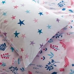 Bianca Cotton Bianca Woodland Unicorn And Stars 100% Cotton Duvet Cover and Pillowcase Set Duvet Cover Sets, Soft Pink, Reversible -Eve Home And Furniture Shop 1000180314 alt02