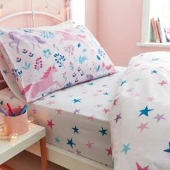 Bianca Cotton Bianca Woodland Unicorn And Stars 100% Cotton Duvet Cover and Pillowcase Set Duvet Cover Sets, Soft Pink, Reversible -Eve Home And Furniture Shop 1000180314 alt03