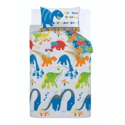 Catherine Lansfield Dino-Saw Easy Care Single Duvet Cover and Pillowcase Set Polycotton, Reversible, Duvet Cover Sets -Eve Home And Furniture Shop 1000180316 alt04