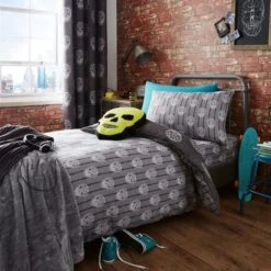 Catherine Lansfield Skulls Easy Care Double Fitted Sheet Fitted Sheets, Patterned, Polycotton -Eve Home And Furniture Shop 1000180329 alt02