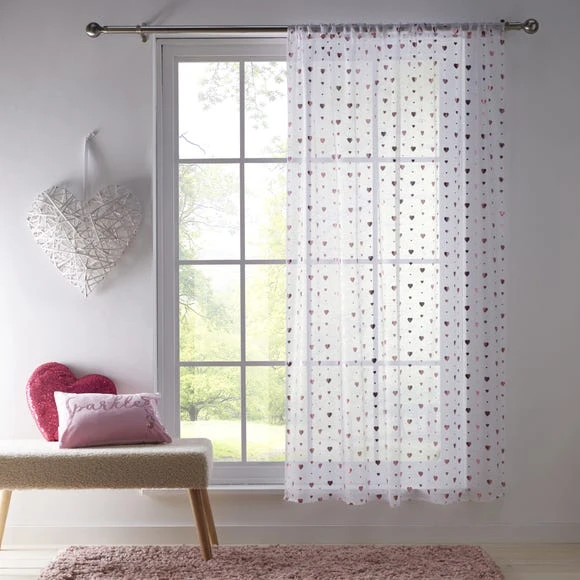 Dunelm Metallic Pink Hearts Voile Panel Voile Panels, Light Pink, Polyester 2 Dunelm Metallic Pink Hearts Voile Panel Voile Panels, Light Pink, Polyester - Image 2