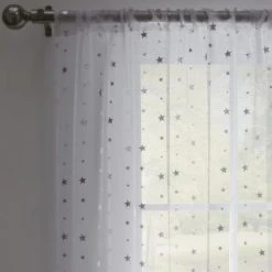 Dunelm Metallic Silver Stars Voile Panel Polyester, Voile Panels -Eve Home And Furniture Shop 1000180799 alt01