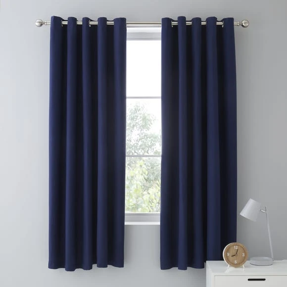Dunelm Mini Waffle Sailor Blue Blackout Eyelet Curtains Plain, Cotton, Light Blue 2 Dunelm Mini Waffle Sailor Blue Blackout Eyelet Curtains Plain, Cotton, Light Blue - Image 2