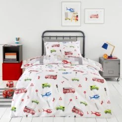 Dunelm Emergency Services Reversible 100% Cotton Duvet Cover and Pillowcase Set Red, Patterned, Duvet Cover Sets -Eve Home And Furniture Shop 1000182128 alt01