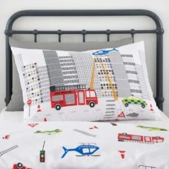 Dunelm Emergency Services Reversible 100% Cotton Duvet Cover and Pillowcase Set Red, Patterned, Duvet Cover Sets -Eve Home And Furniture Shop 1000182128 alt02