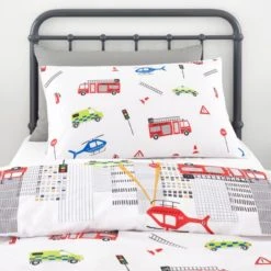 Dunelm Emergency Services Reversible 100% Cotton Duvet Cover and Pillowcase Set Red, Patterned, Duvet Cover Sets -Eve Home And Furniture Shop 1000182128 alt03