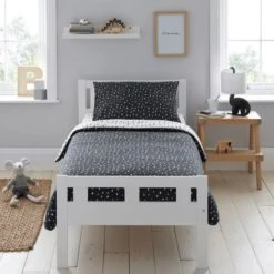 Dunelm Jersey Monochrome Spotted 100% Cotton Cot Bed / Toddler Duvet Cover and Pillowcase Set Reversible, Duvet Cover Sets -Eve Home And Furniture Shop 1000182135 alt01