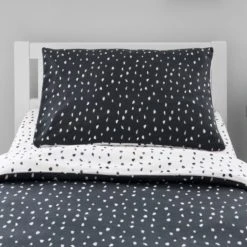 Dunelm Jersey Monochrome Spotted 100% Cotton Cot Bed / Toddler Duvet Cover and Pillowcase Set Reversible, Duvet Cover Sets -Eve Home And Furniture Shop 1000182135 alt03