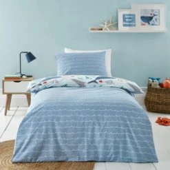 The Edited Life Protect our Seas Blue 100% Organic Cotton Duvet Cover and Pillowcase Set Boho, Patterned, Light Blue -Eve Home And Furniture Shop 1000182138 alt01